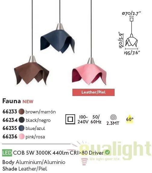Pendul LED stil modern FAUNA negru 66234