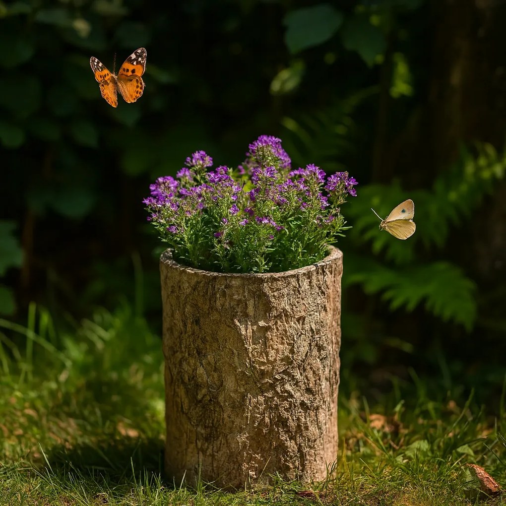 Husă pentru flori imitație de scoarță de copac, 18 x 18 x 26 cm, beton, 18 cm