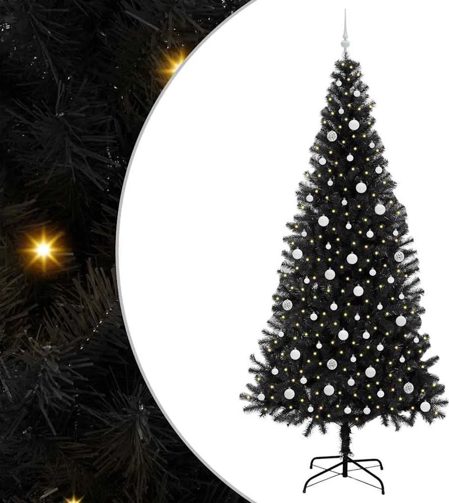 vidaXL Brad de Crăciun cu 300 LED cu suport Negru 240 cm PVC