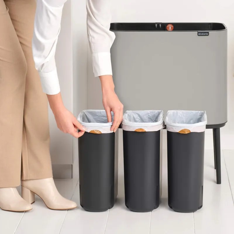 Cos de gunoi Brabantia Bo Touch 1010454, 3x11 l, Deschidere lina si silentioasa, Gri