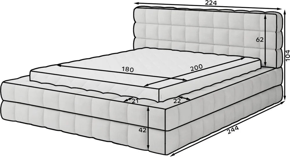Pat matrimonial alb tapițat cu spațiu de depozitare cu somieră 180x200 cm Dizzle – ELTAP
