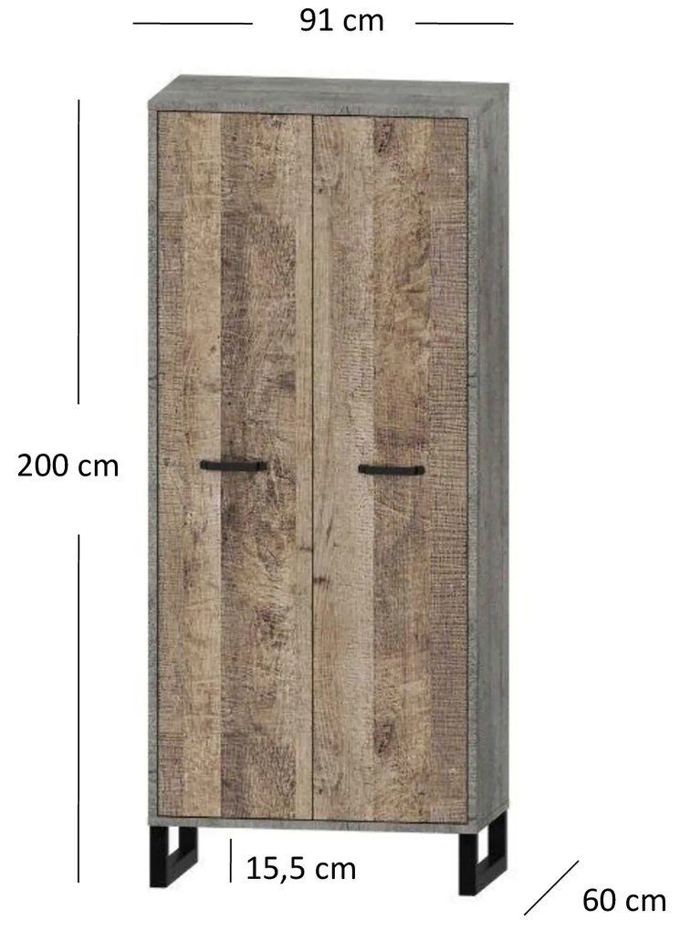 Dulap de haine Bennie (gri + Stejar nisipiu). 1052760