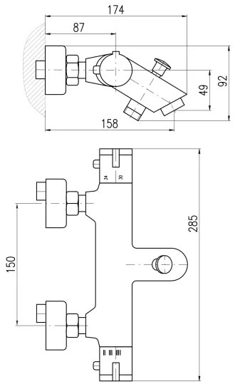 Baterie termostatică pentru cadă RAV Slezák TRM54.5CMAT TERMO, negru mat