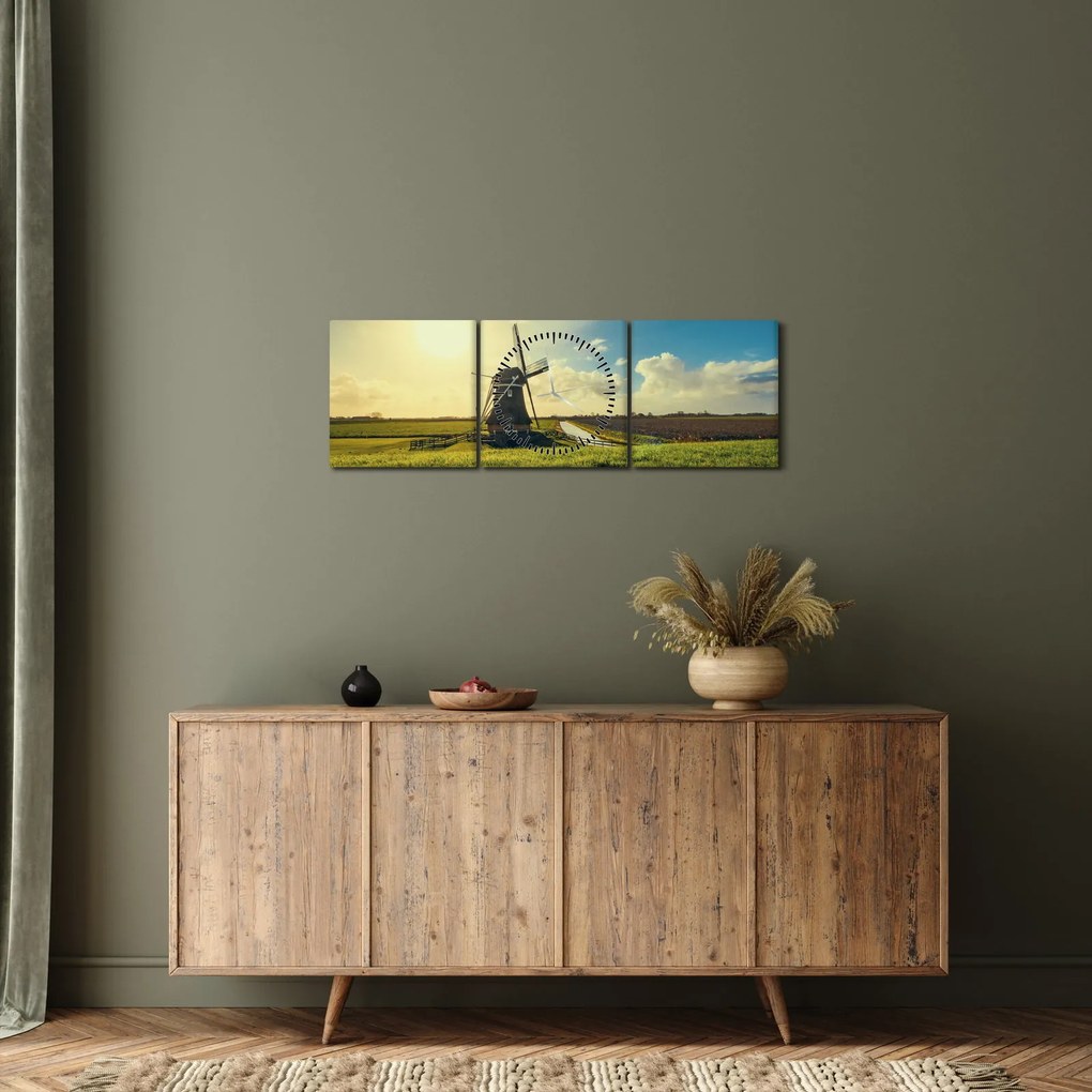 Tablou - Mori de vânt (cu ceas) (90x30 cm)