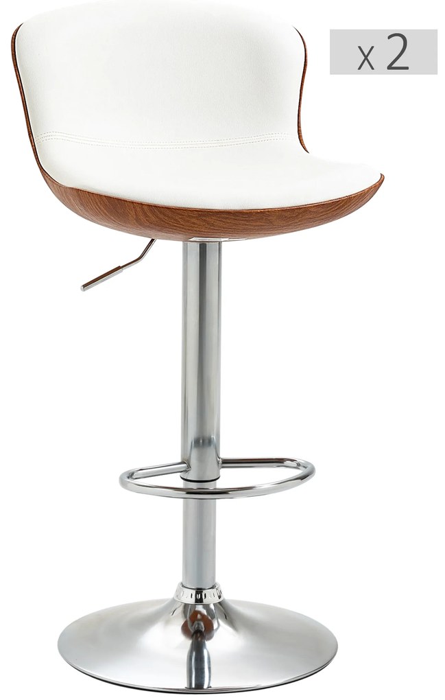 HOMCOM Set de 2 Taburet de Bar Design Contemporan Înălțime scaun reglabilă 64-85 cm rotativ 360° acoperire sintetică Crem Imitație Lemn | Aosom Romania