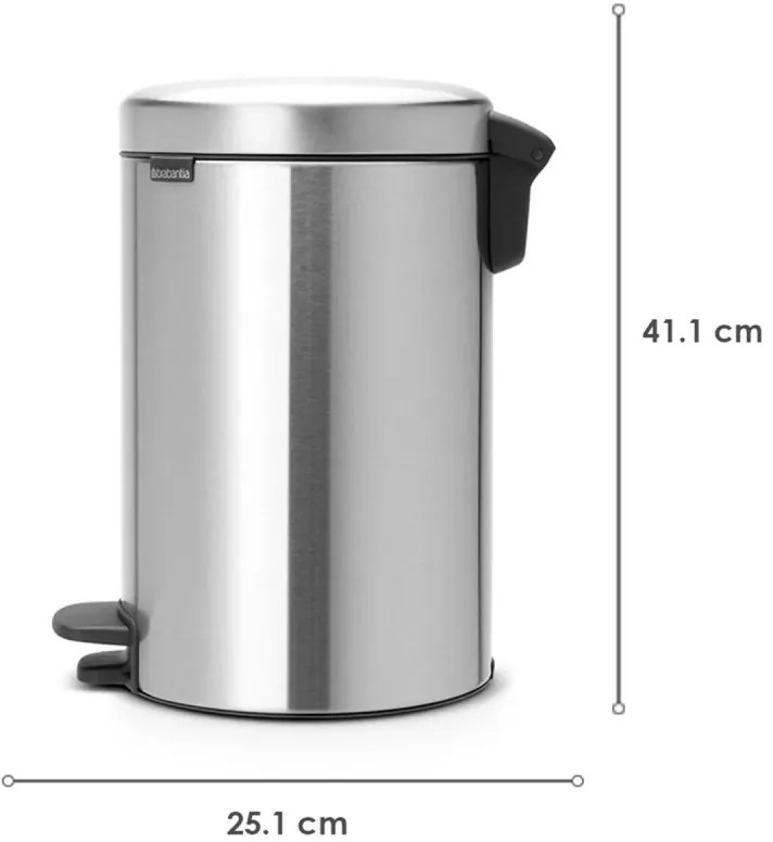 Cos pentru gunoi cu pedala Brabantia NewIcon 649026, 12 L, Inchidere usoara, Baza antiderapanta, Inox mat