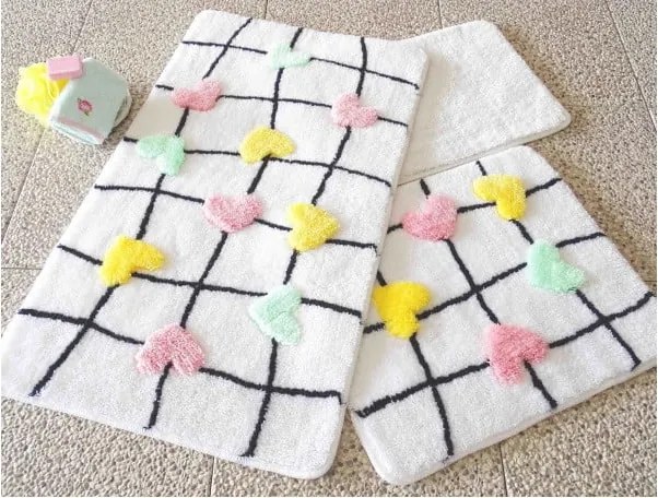 Set 3 covorașe de baie Confetti Bathmats Hearts