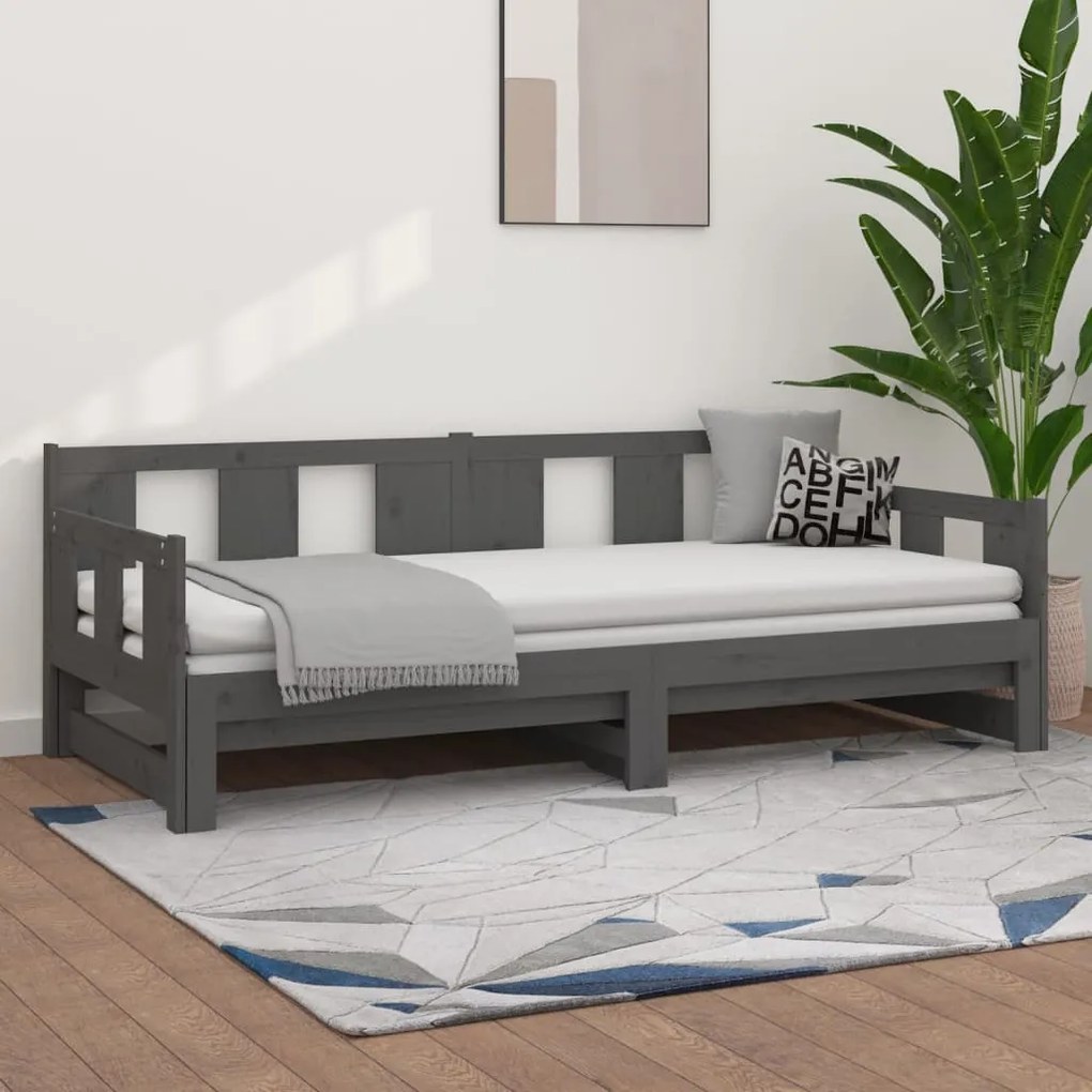 820284 vidaXL Pat extensibil de zi, gri, 2x(90x200) cm, lemn masiv de pin