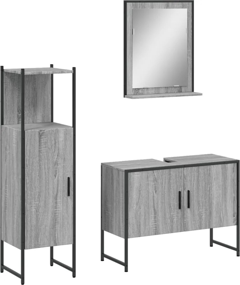 vidaXL Set dulapuri de baie, 3 piese, gri sonoma, lemn prelucrat