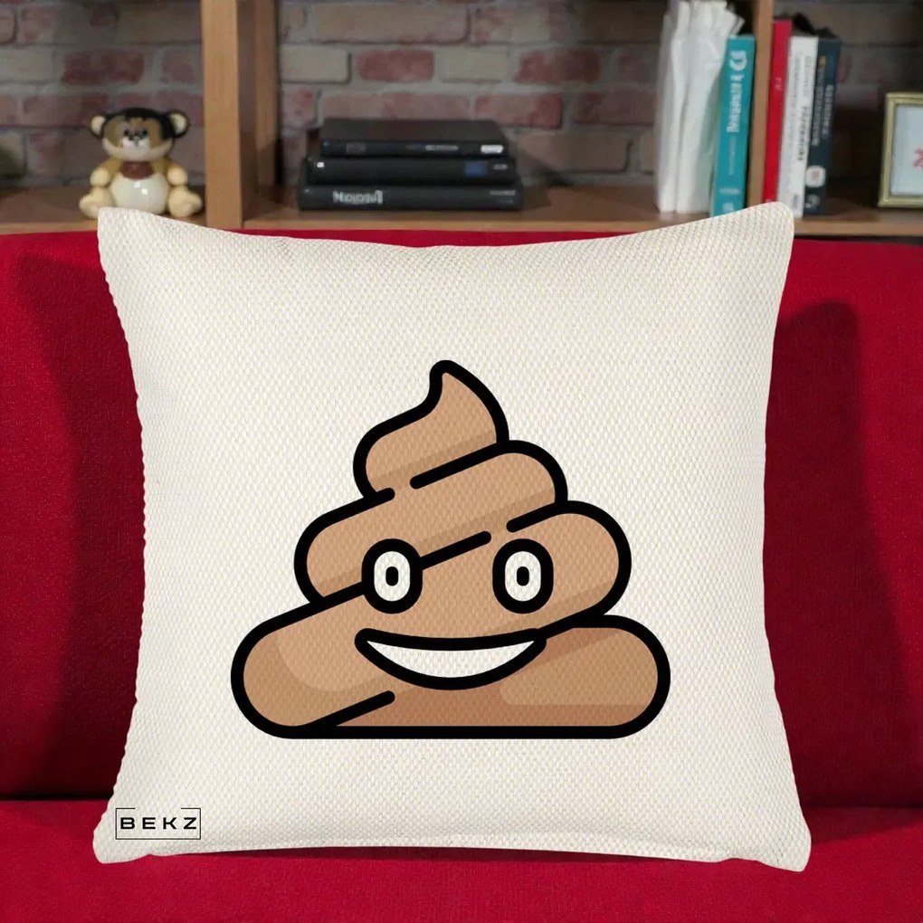 Perna Decorativa Emoji Poop Funny, 40x40 cm, Crem Reliefat, Husa Detasabila, Perna Inclusa, BEKZ®