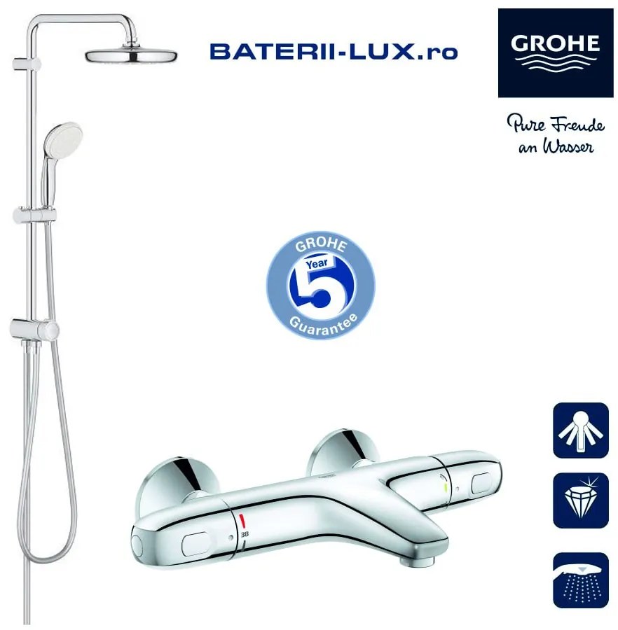 Sistem dus Grohe New Tempesta 210 +baterie cada termostat Grh 1000 (26980001, 34816003)