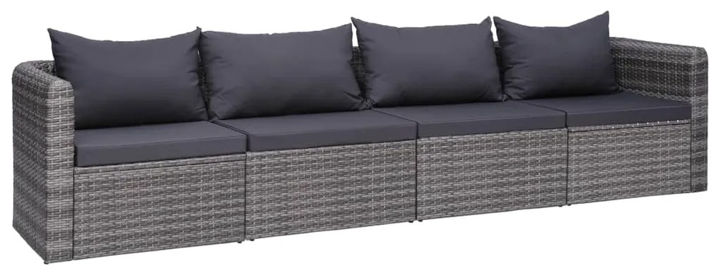 vidaXL Set canapea de grădină cu perne, 4 piese, gri, poliratan