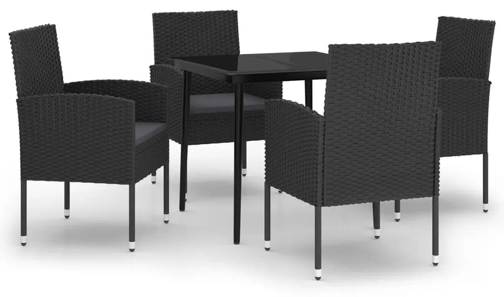 Set de mobilier pentru gradina, 5 piese, negru negru si gri, Lungime masa 80 cm, 5