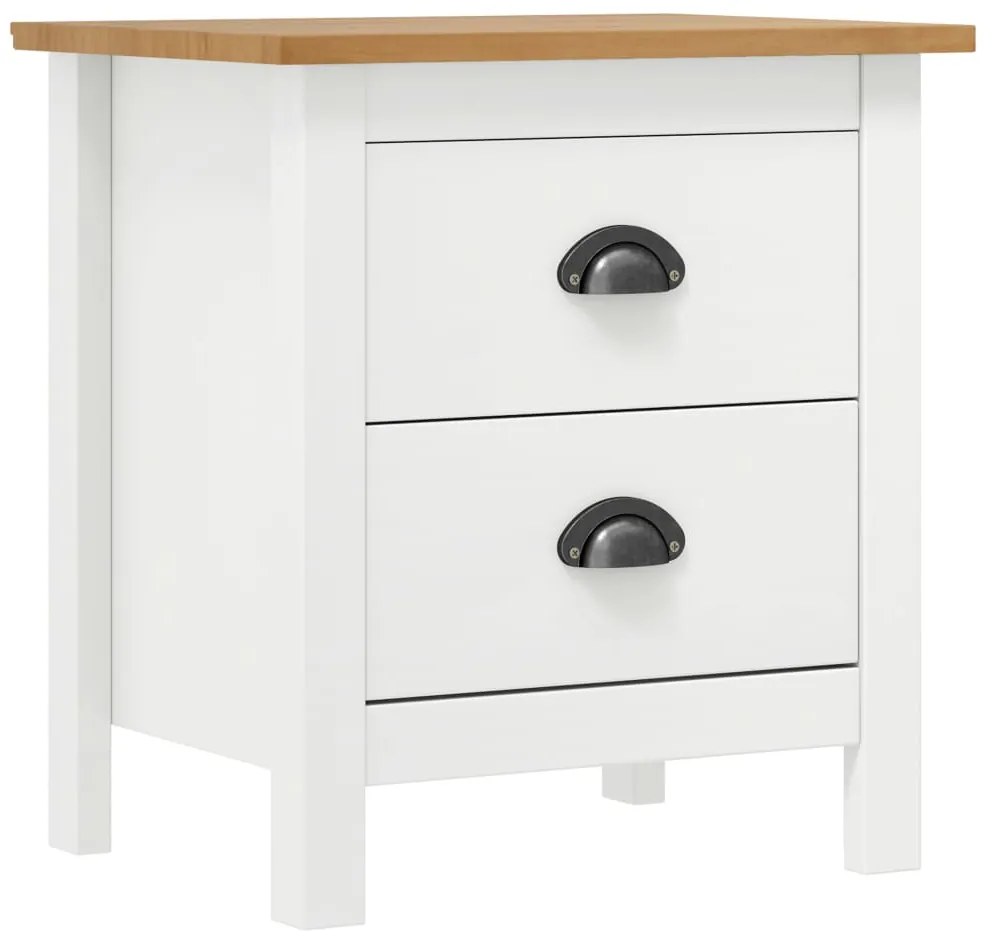 Noptiera Hill, 2 buc., alb, 46x35x49,5 cm, lemn masiv de pin