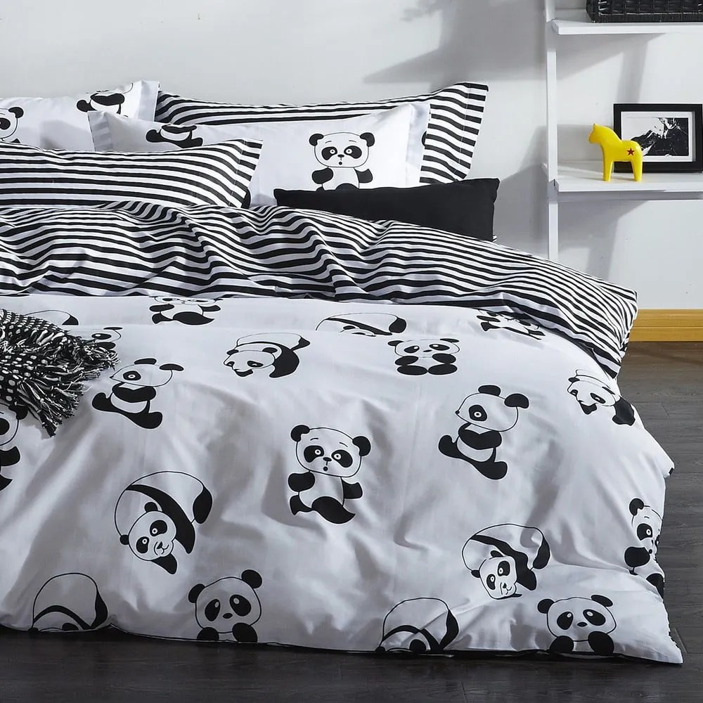 Lenjerie de pat pentru copii alb-negru pentru pat dublu 200x200 cm Panda – Mijolnir