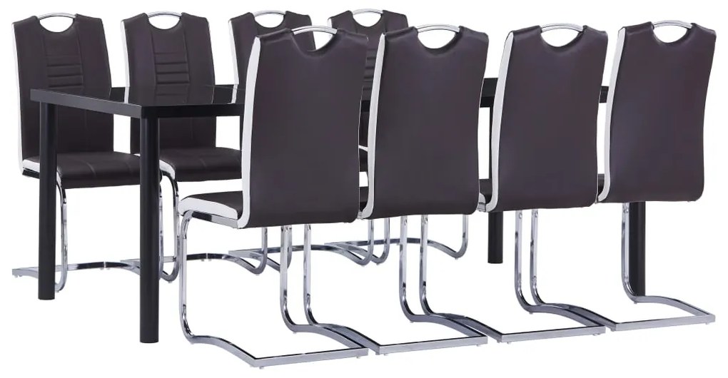 vidaXL Set mobilier de bucătărie, 9 piese, maro, piele ecologică