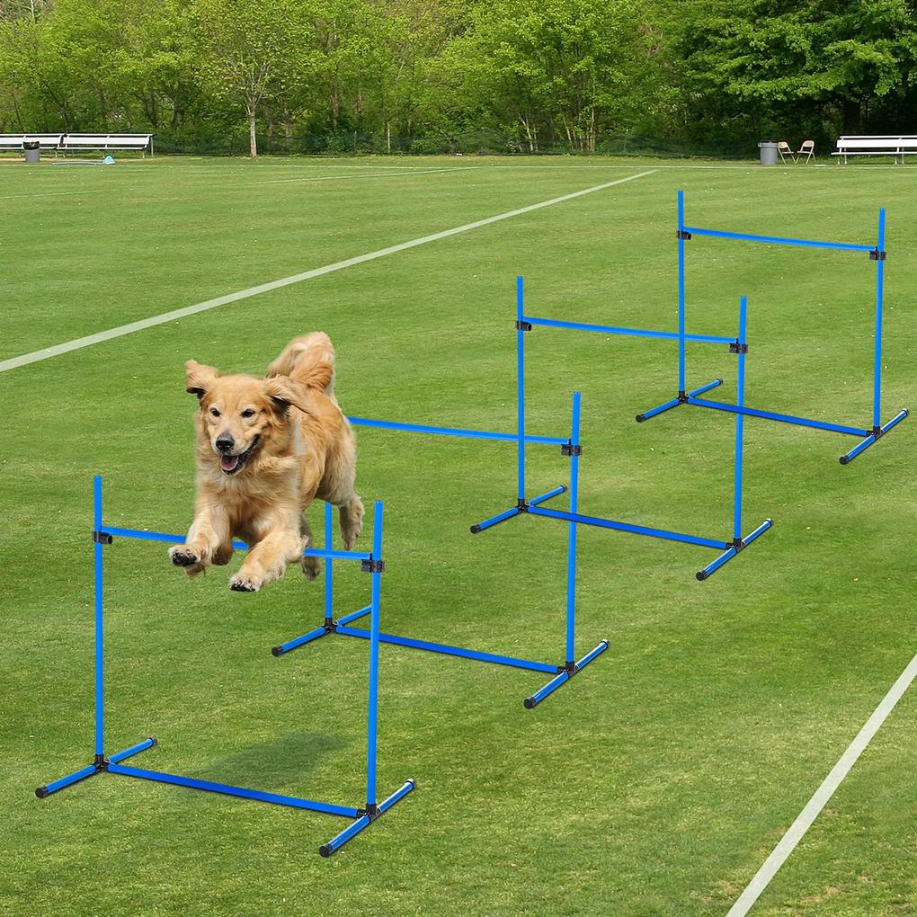 PawHut Set de 4 Obstacole Reglabile pentru Antrenamentul Câinilor, Înălțime Ajustabilă, pentru Dresaj și Agilitate, Albastru | Aosom Romania