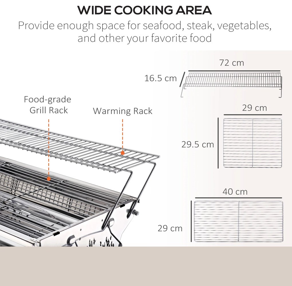 Gratar in otel inoxidabil OutSunny, Picioare Pliabile, 2 grile 100x43x68cm | Aosom RO