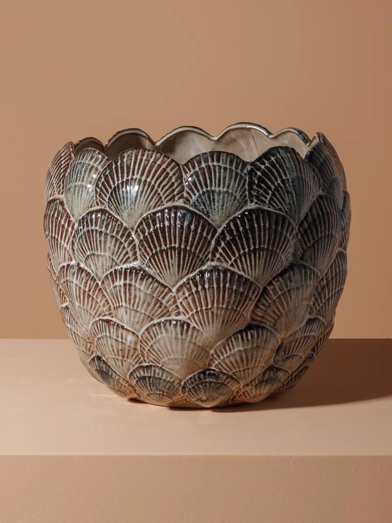 Vaza decorativa, bej, din ceramica, Pecten