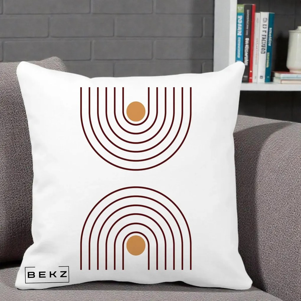 Perna Decorativa Geometric Boho Arc, 40x40 cm, Alba Mata, Husa Detasabila, Perna Inclusa, BEKZ®