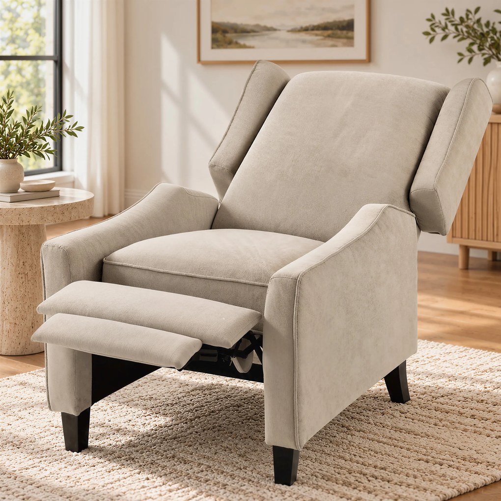 HOMCOM Fotoliu Recliner Manual 155° cu Suport pentru Picioare, Șezut Gros, Material Tip In, Maro Deschis | Aosom Romania