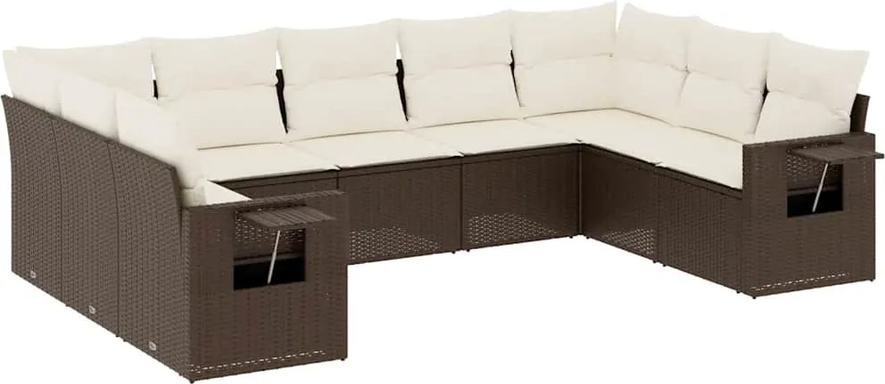 vidaXL Set canapele de grădină cu perne, 9 piese, maro, poliratan