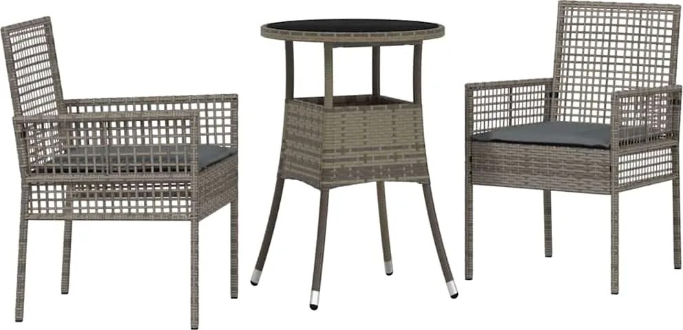 vidaXL Set de masă pentru grădină 3 pcs Gri poliratan