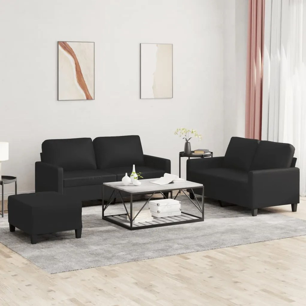 vidaXL Set de canapele cu perne, 3 piese, negru, piele ecologică