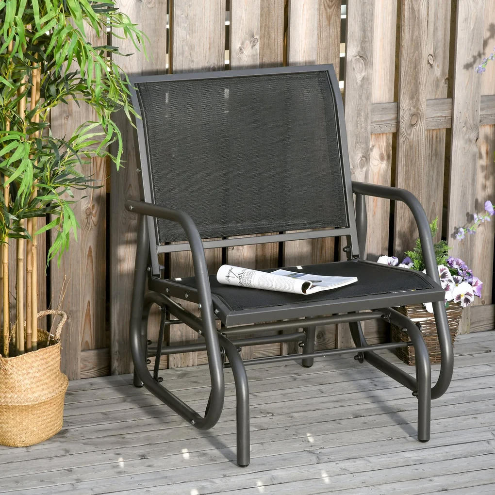 Scaun Balansoar 2 în 1 Outsunny din Metal, Design Modern, 75x66x85 cm, Negru | Aosom Romania
