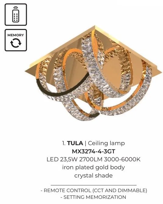 Lustra aplicata LED CCT si telecomanda Tula auriu