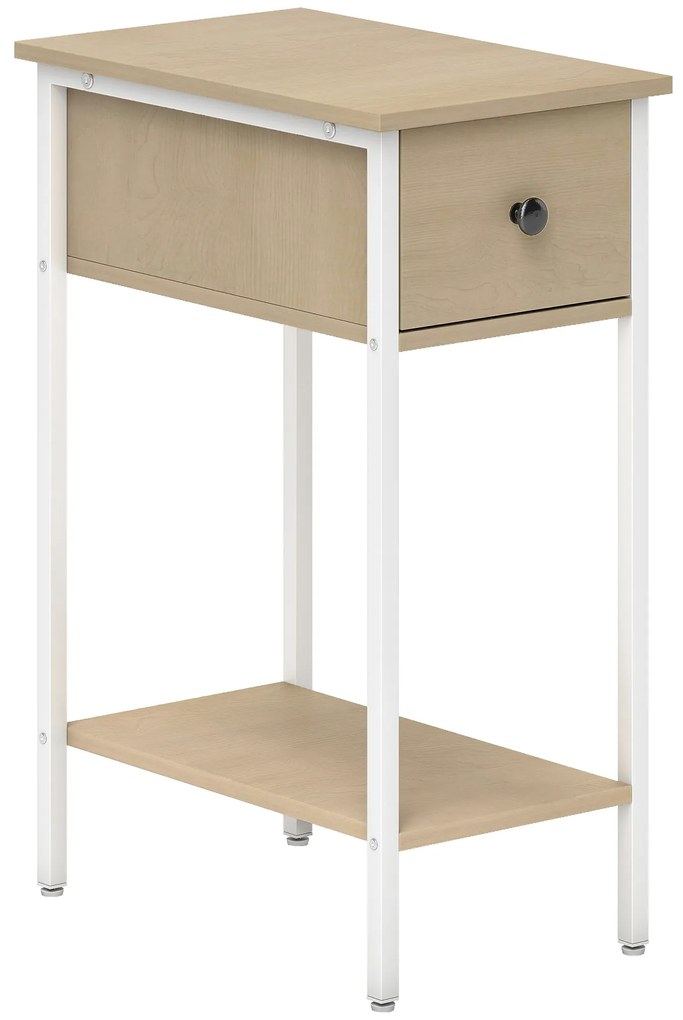 HOMCOM Masă Auxiliară Îngustă cu Sertar Raft Deschis și Structură Metalică pentru Sufragerie Dormitor 25x39,8x58,2 cm Lemn Natural | Aosom Romania