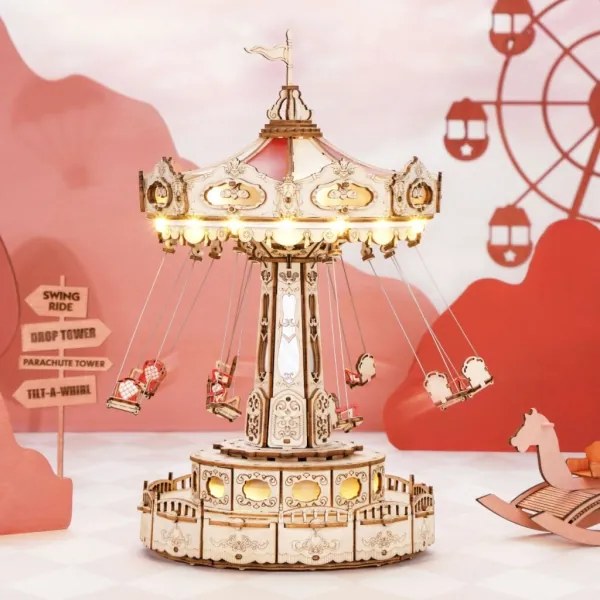 Puzzle 3D cutiuță muzicală, carusel cu lanț RoboTime