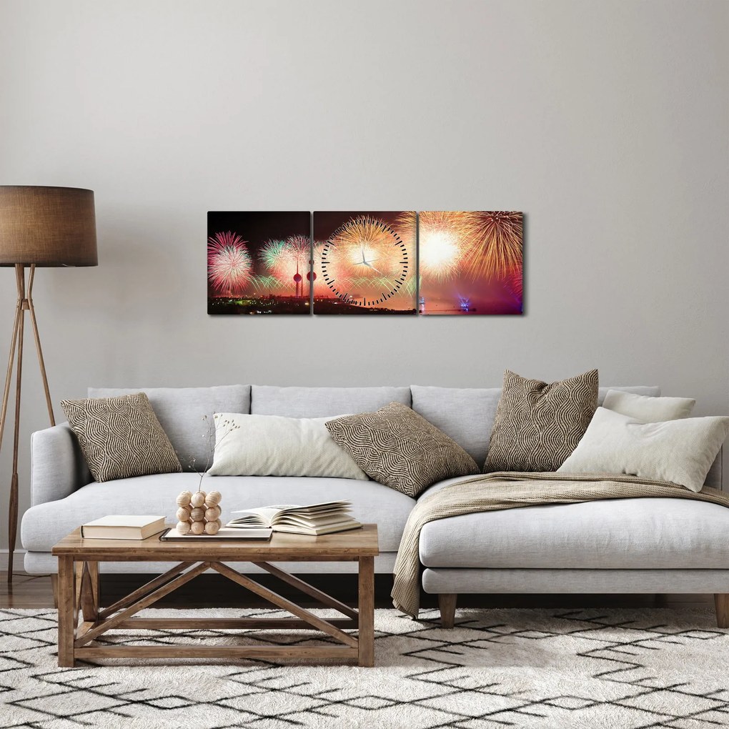 Tablou cu artificii (cu ceas) (90x30 cm)