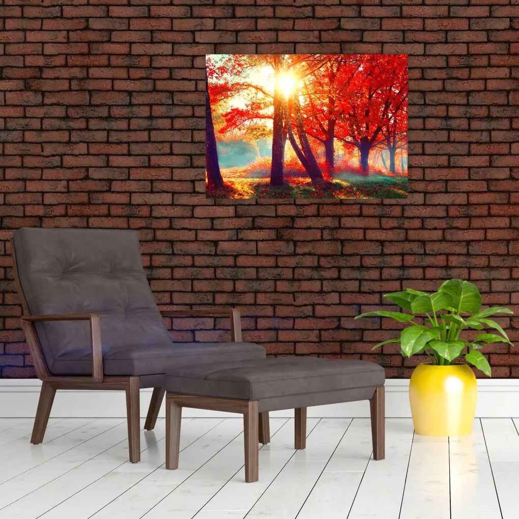 Tablou pe sticlă - Peisaj de toamnă (70x50 cm)