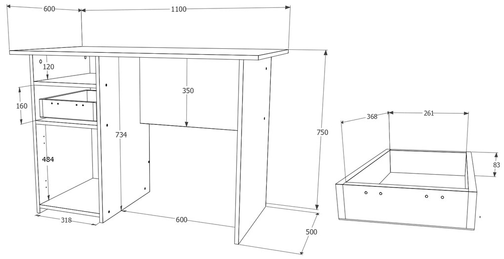 Birou haaus Porto, Stejar Ferrara/Platina, 110 x 60 x 75 cm