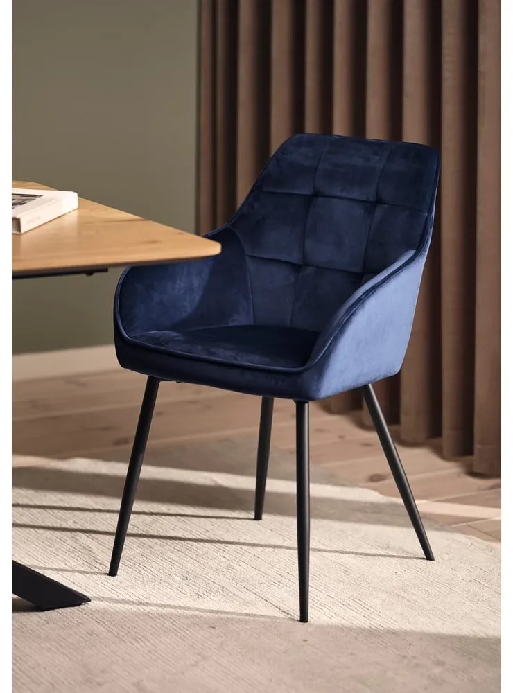 Set de scaune de sufragerie albastru închis cu cotiere 2 buc. tapițat Nolan Square – Unique Furniture