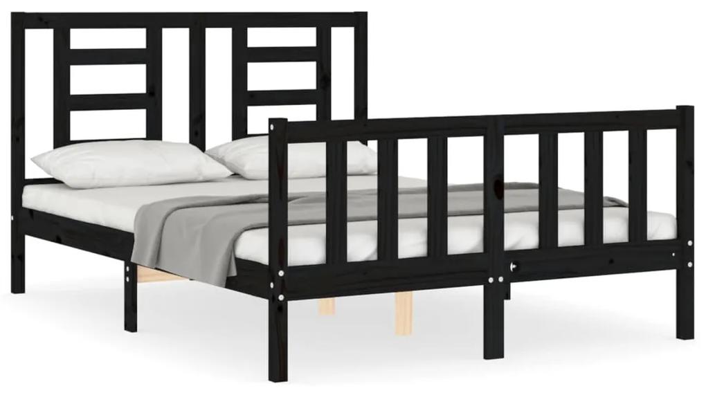 3192865 vidaXL Cadru de pat cu tăblie, negru, 140x190 cm, lemn masiv