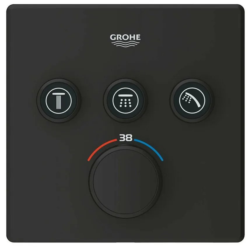 Baterie dus negru mat Grohe Grohtherm SmartControl termostatica patrata 3 iesiri