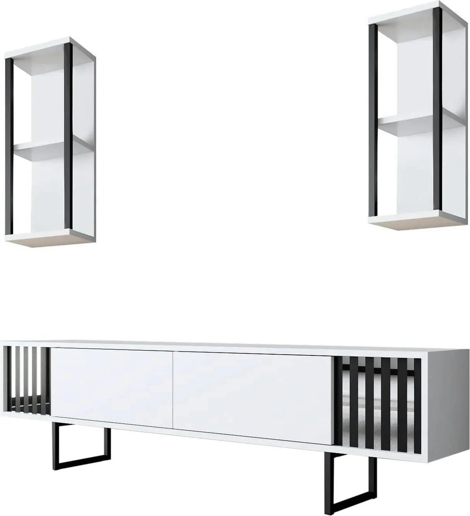 Mobilier living CHROME LINE, alb/negru, PAL melaminat/metal, 3 piese
