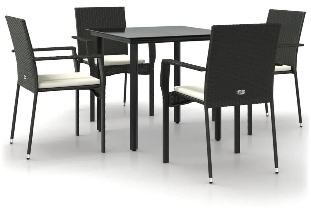 3185132 vidaXL Set mobilier de grădină cu perne, 5 piese, negru, poliratan
