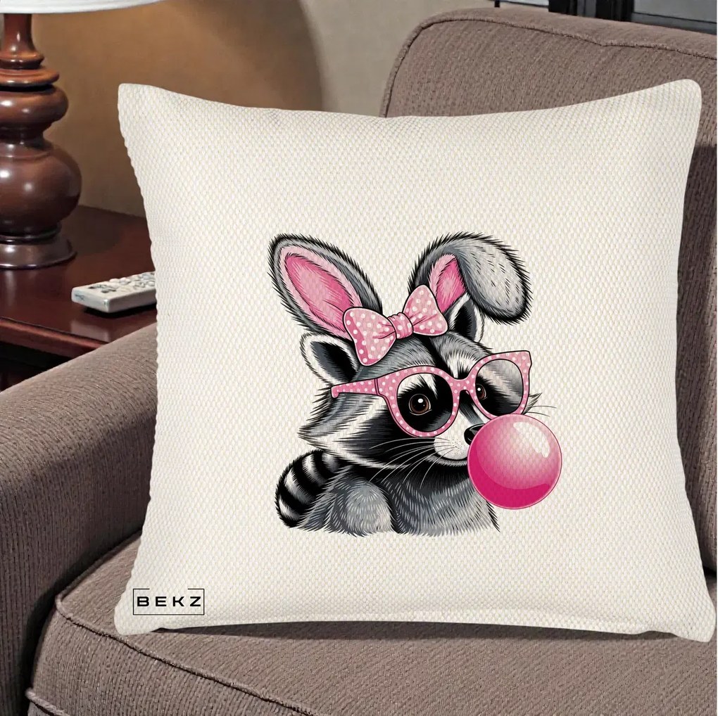 Perna Decorativa Raton cu Urechi de Iepure si Guma de Mestecat, 40x40 cm, Crem Reliefat, Husa Detasabila, Perna Inclusa, BEKZ®