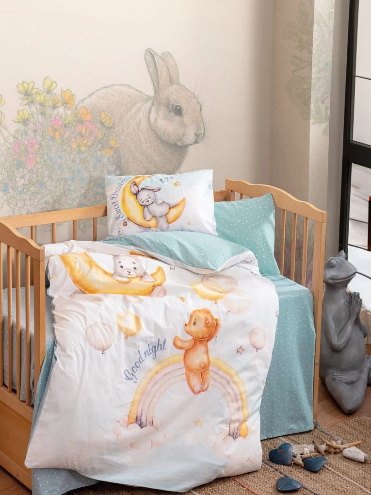 Set lenjerie pat pentru copii MOON, bumbac, multicolor, 120x150 cm, cu