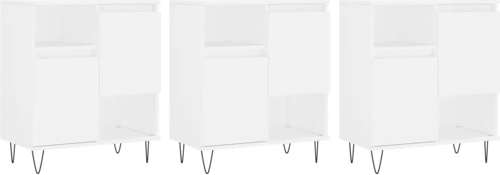 vidaXL Servante, 3 piese, alb, lemn prelucrat