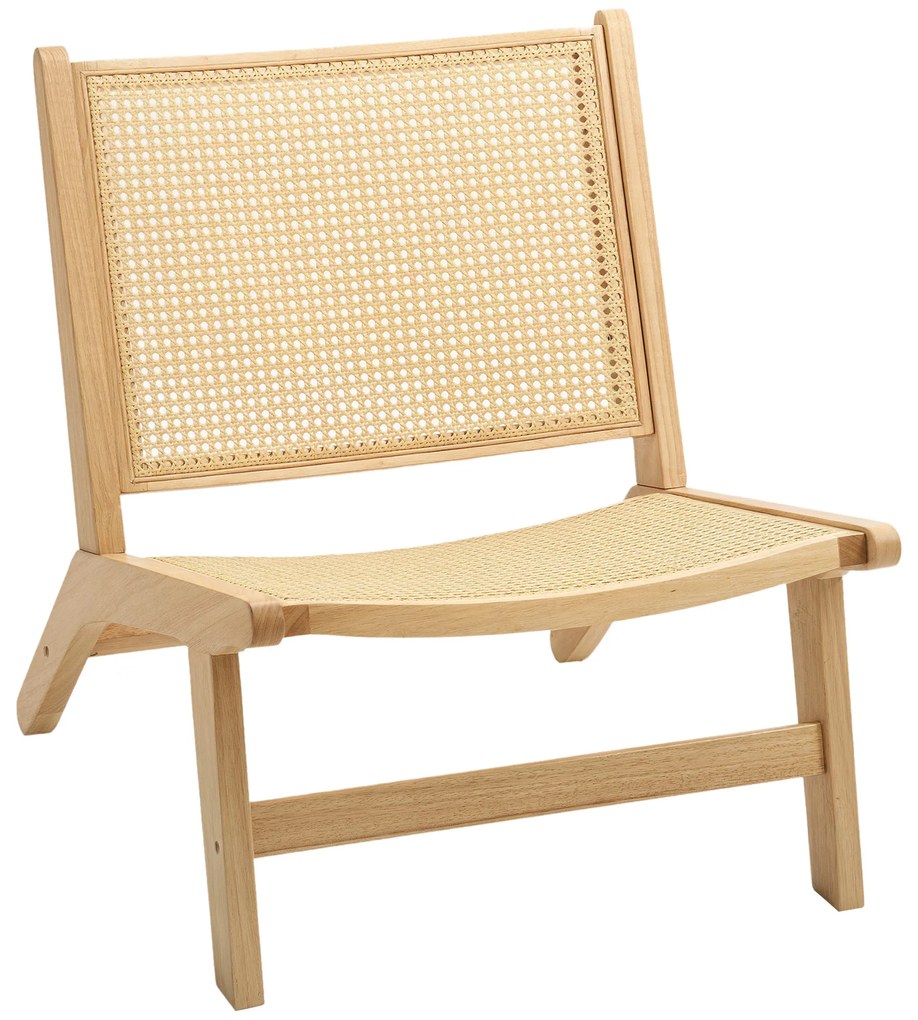 HOMCOM Fotoliu din Răchită, Fotoliu de Lectură, Cadru din Lemn, Design Larg, 64 x 70 x 74 cm, Lemn Natural | Aosom Romania