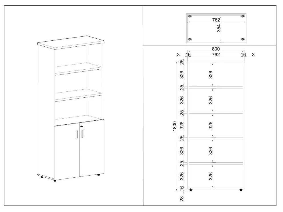 Dulap înalt SimpleOffice 80 x 40 x 180 cm, mesteacăn