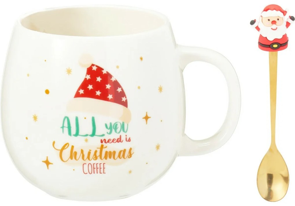 Ceașcă de Crăciun din porțelan cu linguriță Santa550 ml