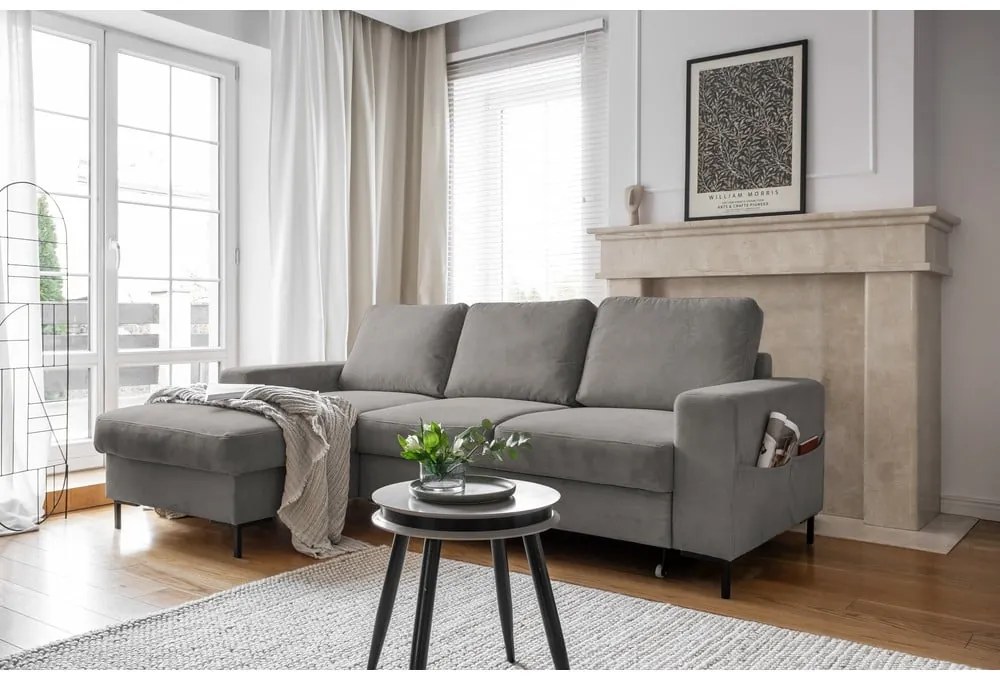 Colțar gri extensibil cu tapițerie din catifea reiată (cu colț pe partea stângă ) Lofty Lilly – Miuform