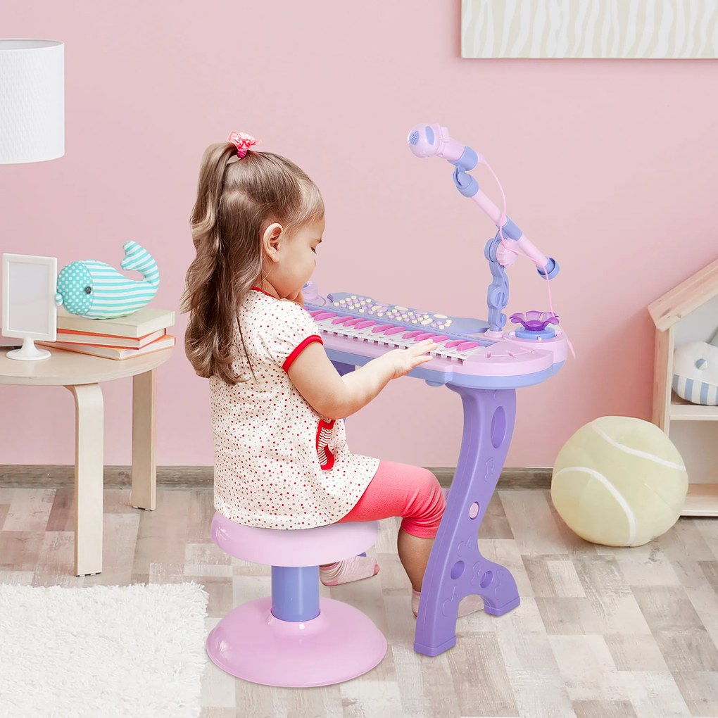 HOMCOM Pianină pentru Copii cu Scaunel și Microfon, Educativ, Design Atractiv, Multicolor | Aosom Romania