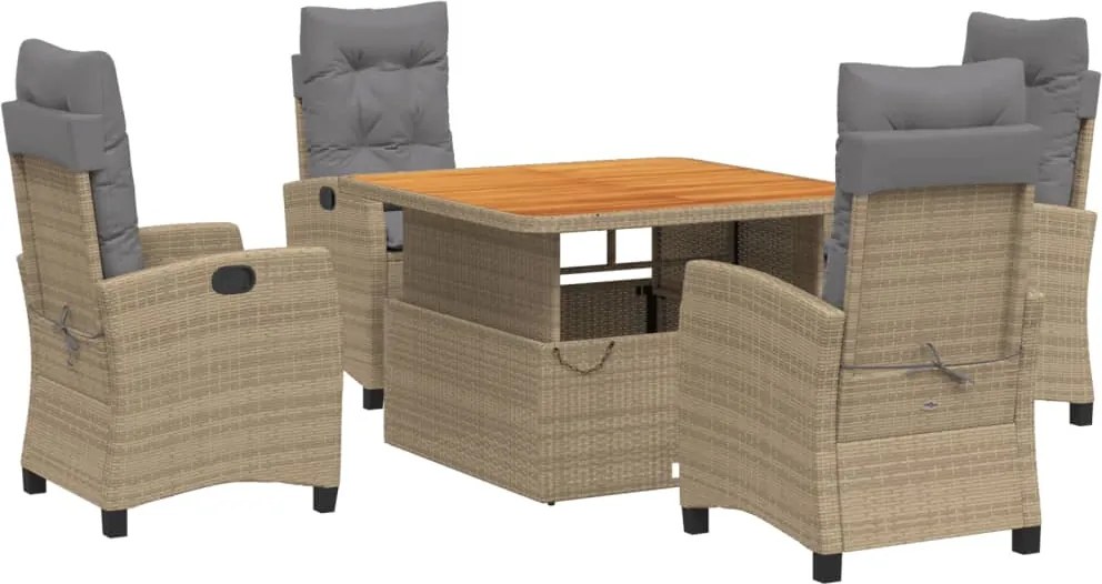 vidaXL Set mobilier de grădină cu perne, 5 piese, bej, poliratan