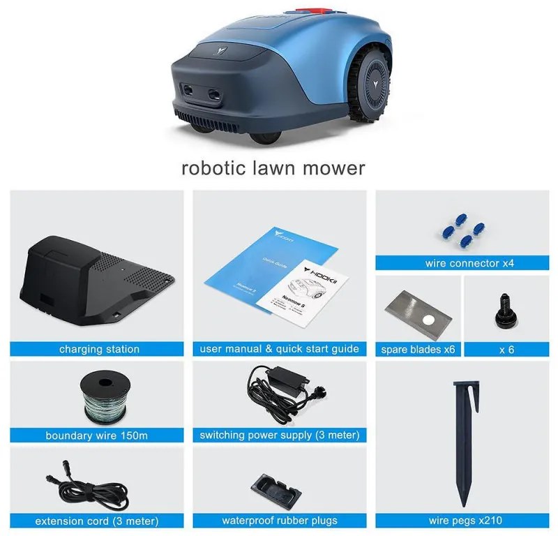 Robot de tuns gazon/iarba HOOKII Neomow S, Pentru până la 1000 m², 60 dB, Wi-Fi, 4G, Bluetooth, Autonomie pana la 120 min, Albastru